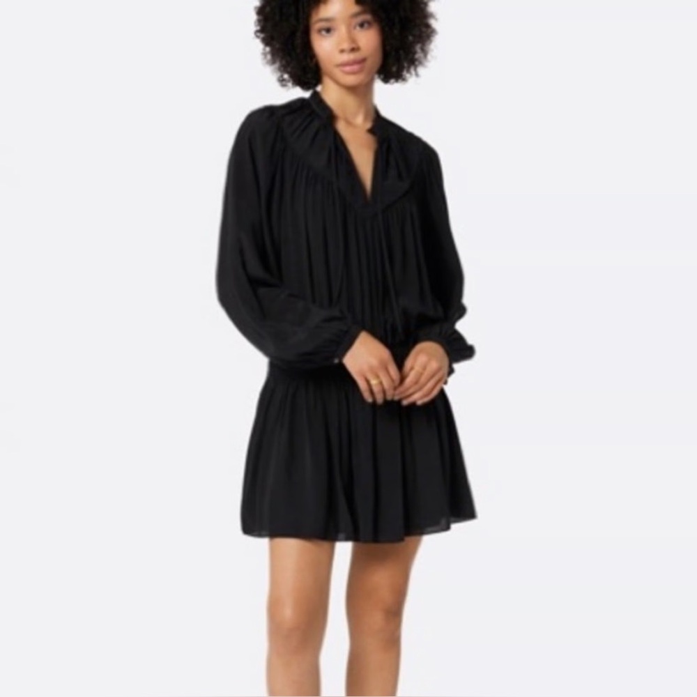 Joie Essex Silk Dress black Long Sleeve drop waist smocked puff sleeve sz 4
